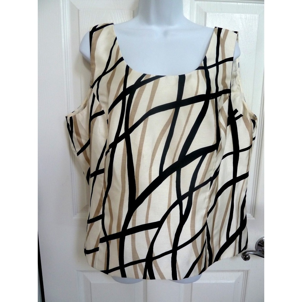 Kasper Size 18 Side Zip Lined Career Blouse Abstract Print Sleeveless Business